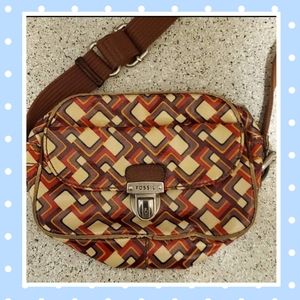Fossil Key Per Geometric Red Brown Purse